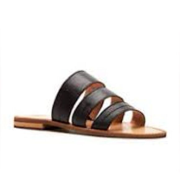 Frye & Co. Evie 3 Band Slide Leather Sandals Black Size 6.5 - Picture 2 of 10